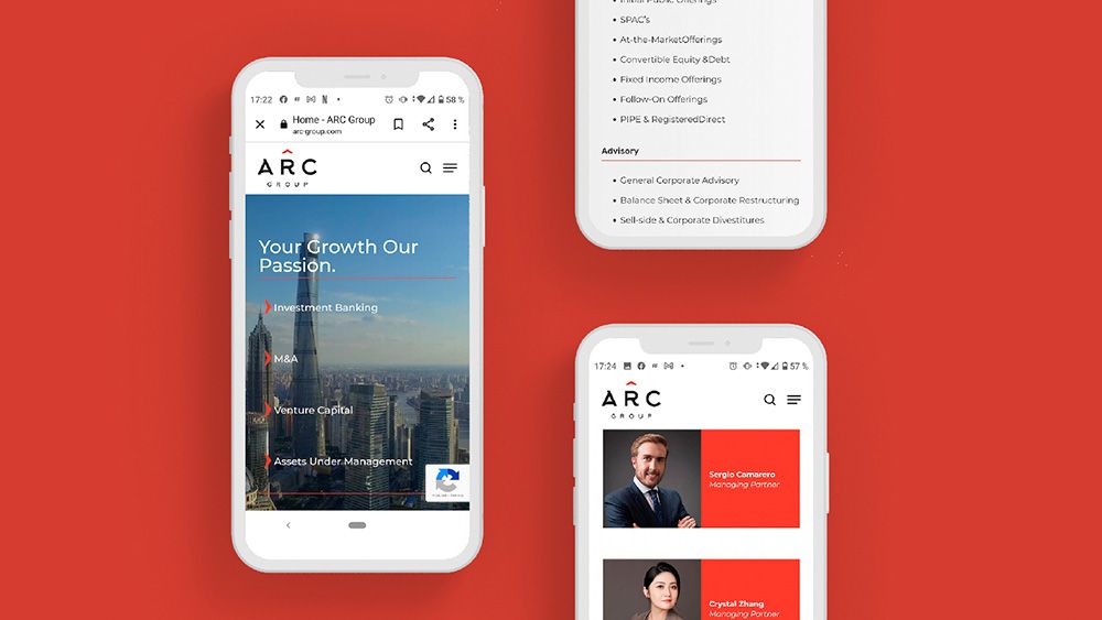mockup web móvil de ARC