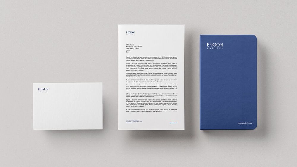 ERGON capital fund mockup papelería
