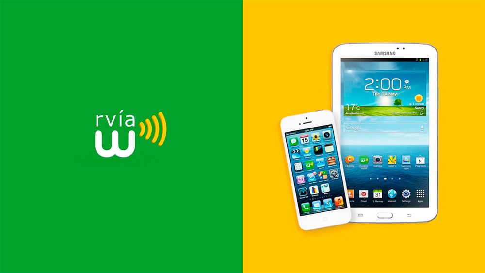 logo verde ruralvia y mockup movil amarillo